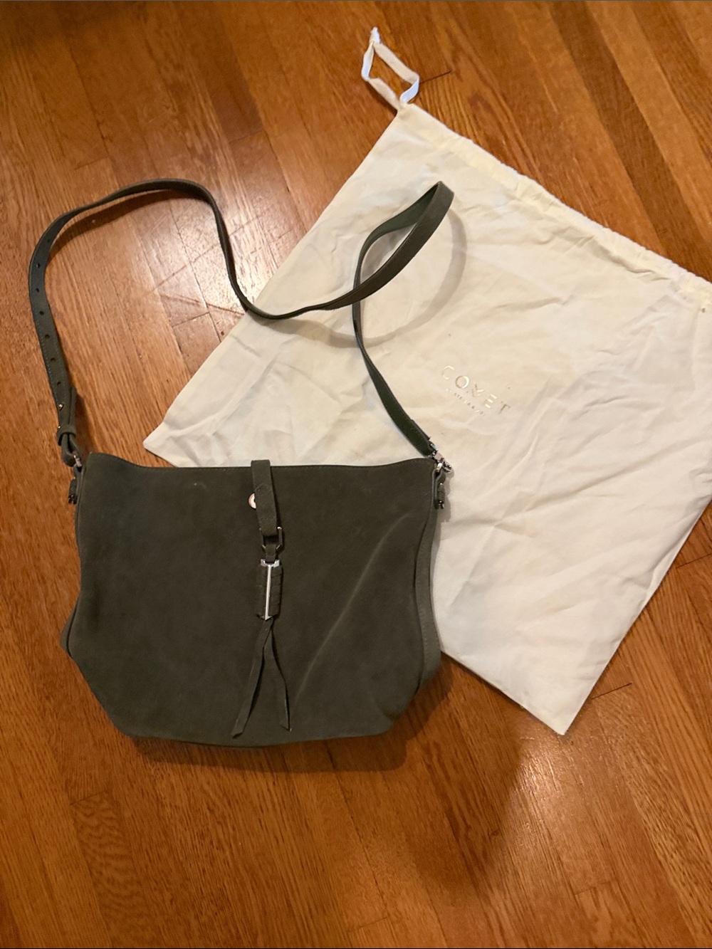 Stella & Dot “Covet” Olive Green Suede Shoulder Bag with dust bag